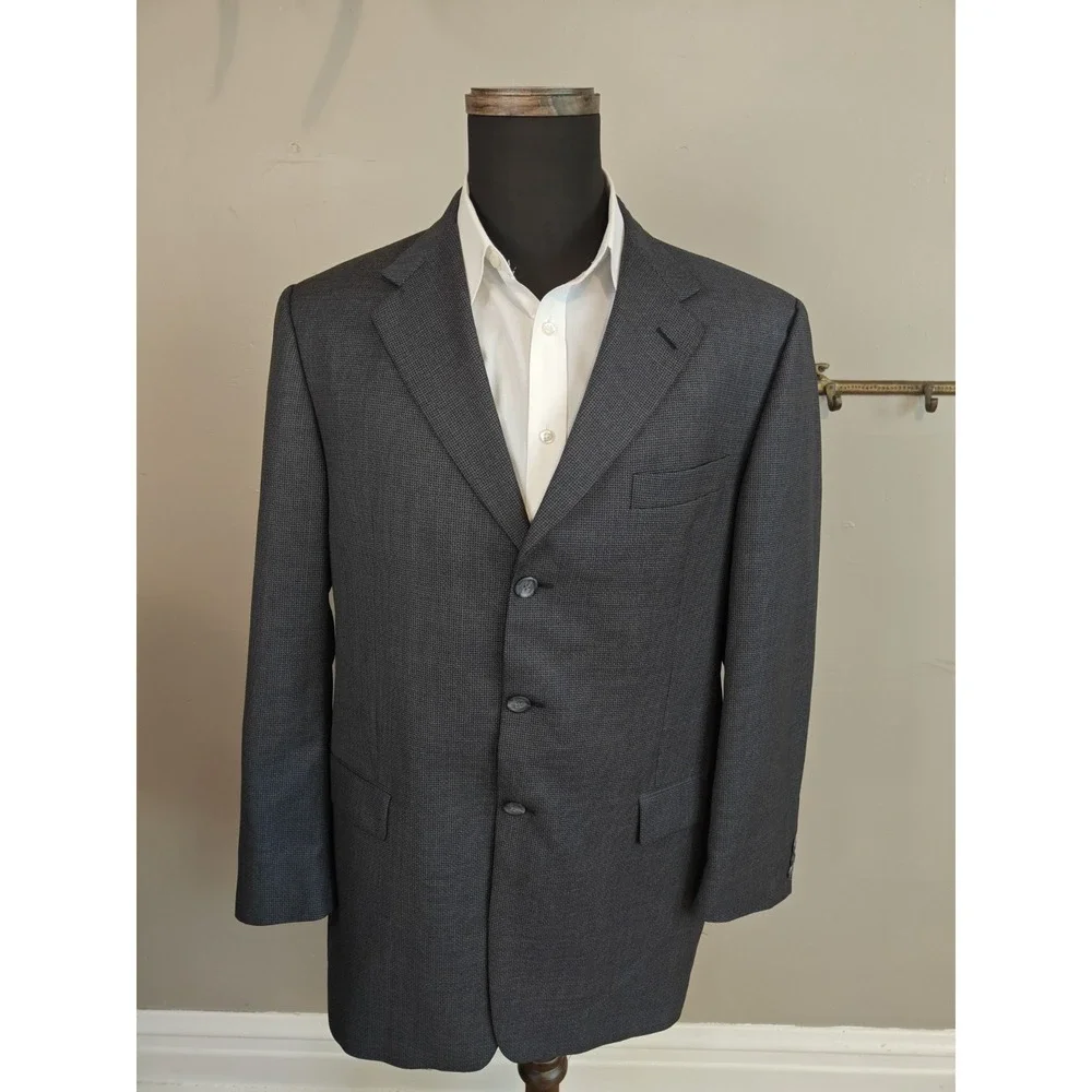 Hickey Freeman Mens Wool Sports Coat 42L Blue Beige Made in USA 3 Button M502